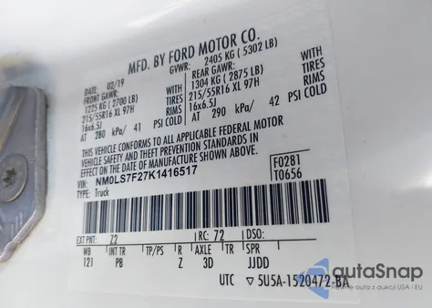 2019 Ford Transit Connect Xlt z USA, uszkodzony, nr VIN NM0LS7F27K1416517